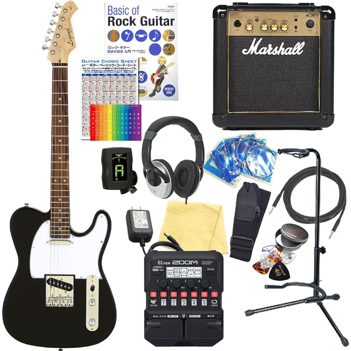 Electric Guitar Beginner Set Telecaster Type 18-piece Set with Marshall Amplifier Legend LTE-Z BK/R [ZOOM G1Four Multi-Effects Included]