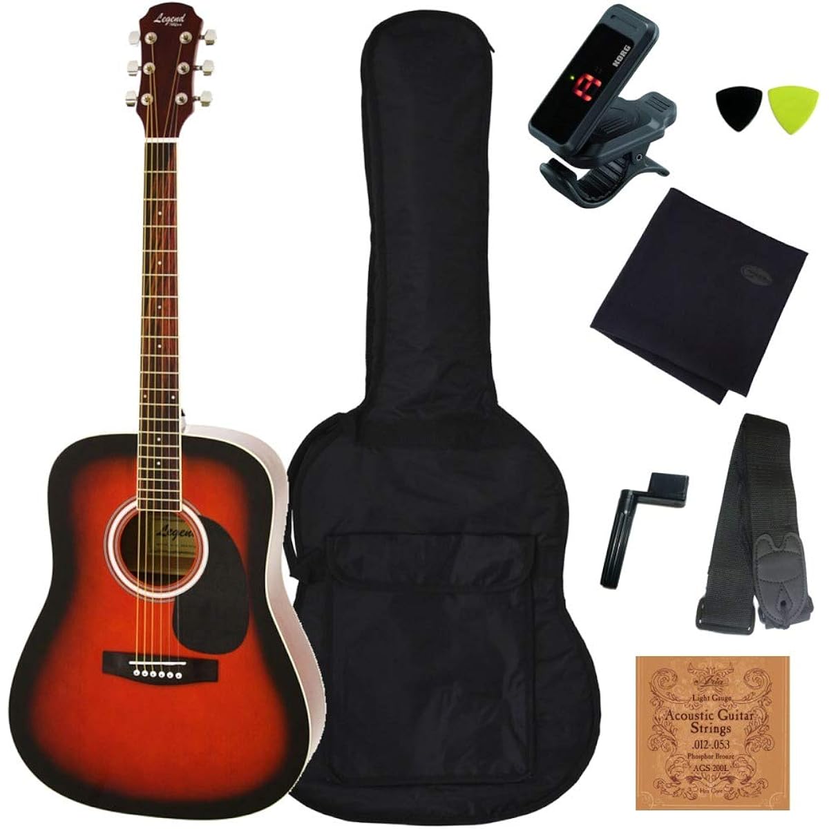 [Standard Acoustic Guitar 8-piece Set] Legend WG-15 Legend by Aria ProII Acoustic Guitar/Dreadnought Type Beginner Introductory Set/N