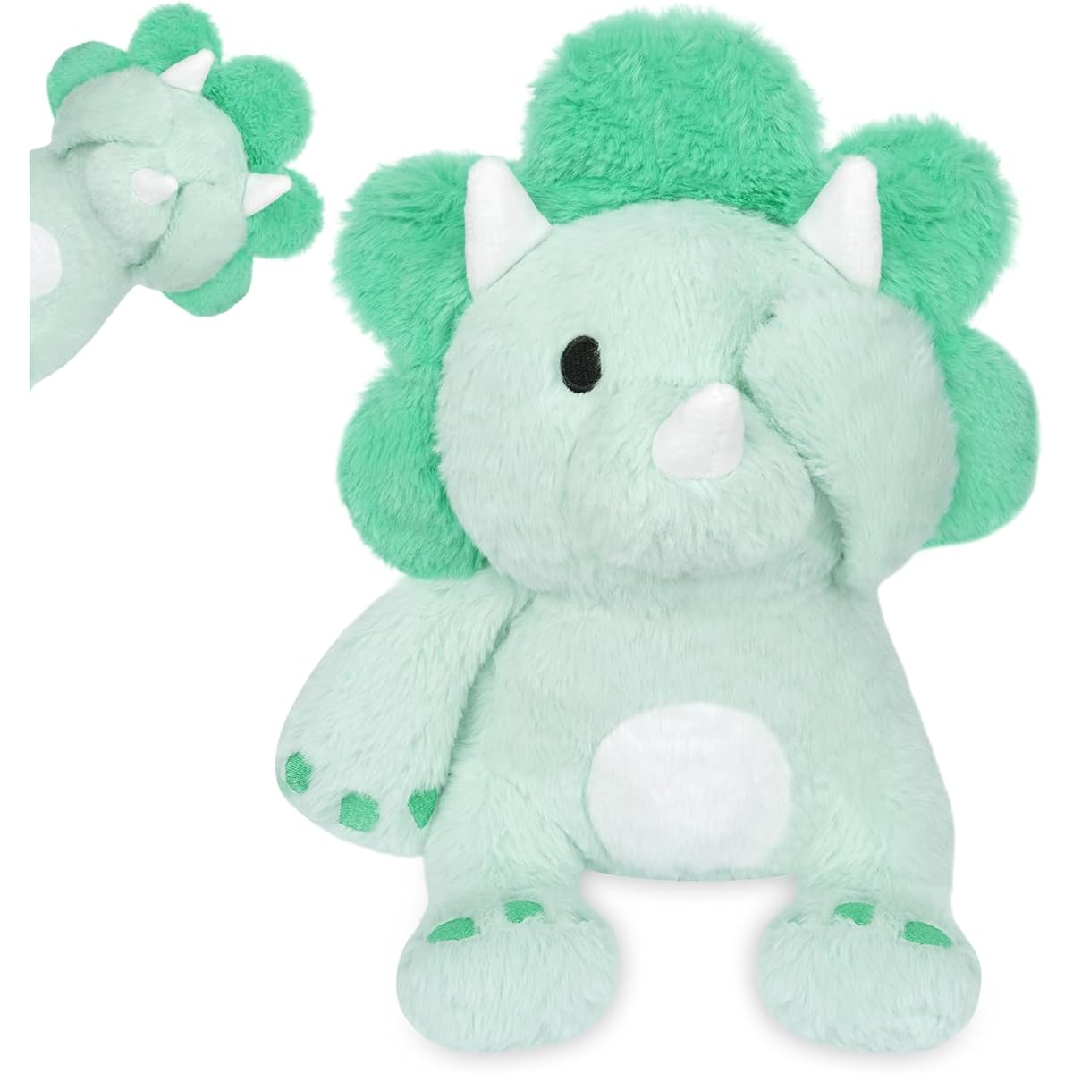 Prewplam Dinosaur Plush Toy, 14" Green Dinosaur Stuffed Animal, Cute Triceratops Dinosaur Plush Toy for Toddlers, Hide and Seek Dinosaur, Soft Triceratops Stuffed Animal for Kids, Boys and Girls