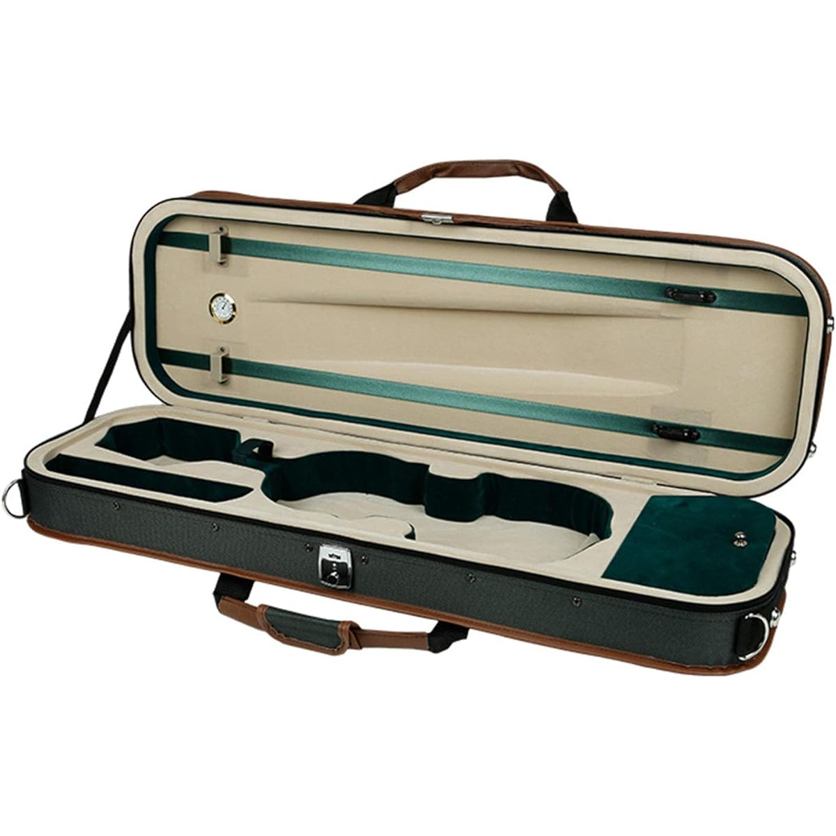 Violin Case Violin Hard Case Foam Humidity Hygrometer High Density Oval Shape with Strong Zipper Lightweight Portable (Color: ArmyGreen, Size: 4/4)