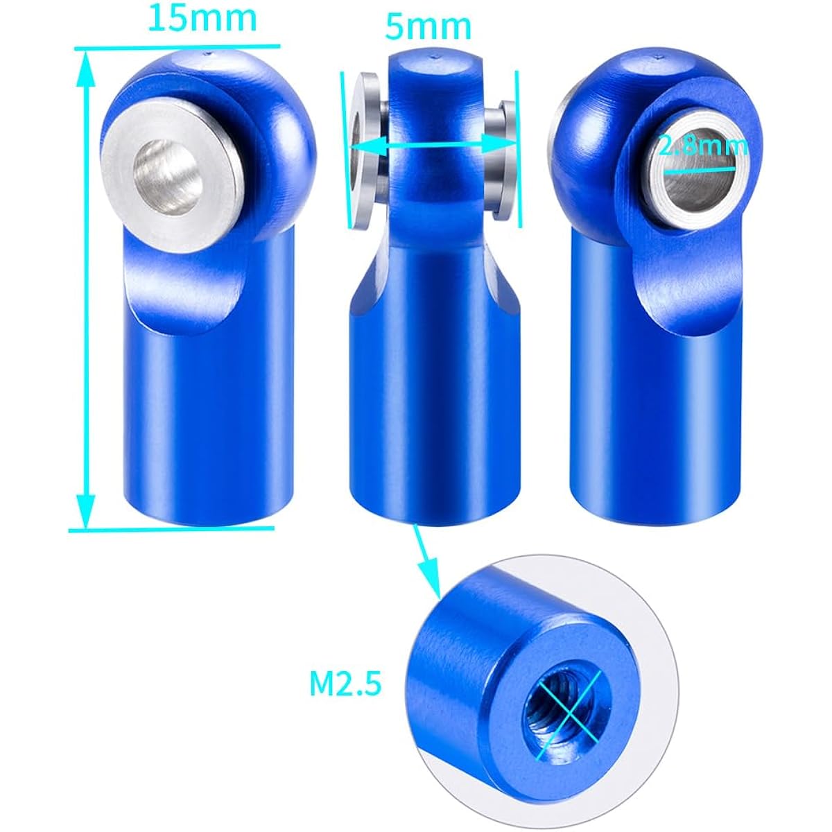 MORLORDY 10pcs M2.5 Tie Rod End Ball Joint Link Ball Head Holder RC Car Truck Upgrade Parts (Blue)