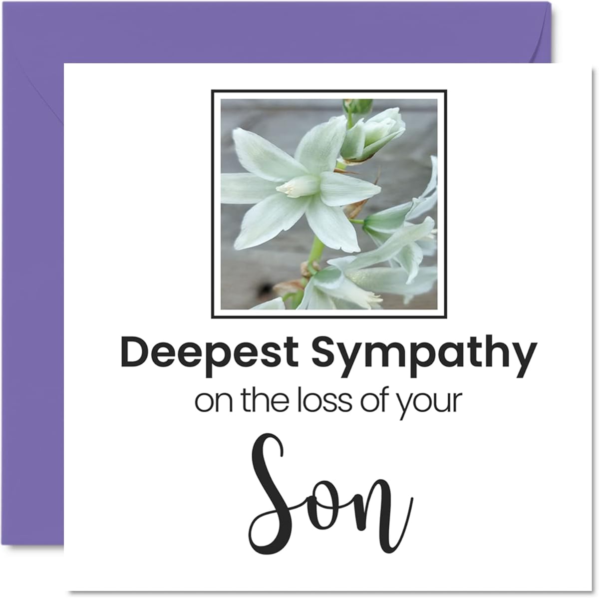 Sympathy Card - Deepest Sympathy for the Loss of a Son - Sorry Mourning Bereavement Card for Adults 5.7 x 5.7 Inch Sympathy Thinking of You Card Floral Sympathy Greeting Card