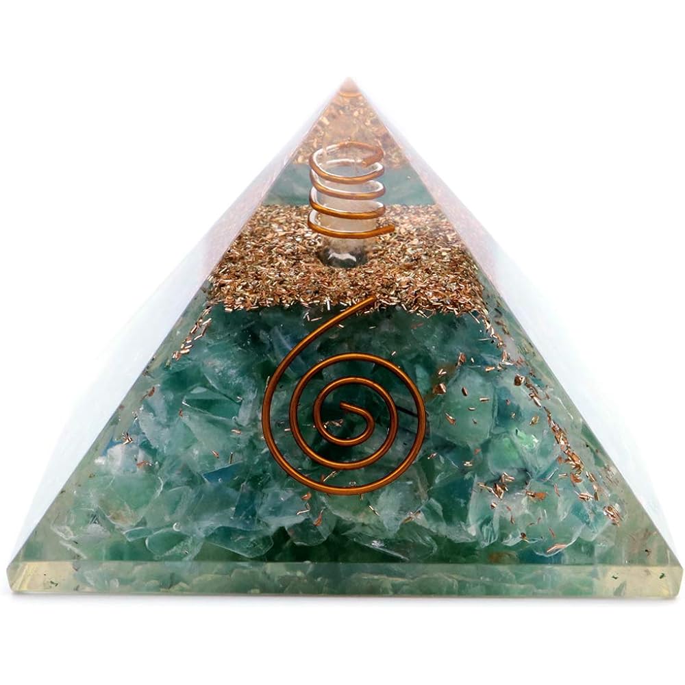 [GOLD STONE] Natural stone used, crystal single crystal, orgonite pyramid, spiritual goods, width approx. 65-70mm, fluorite