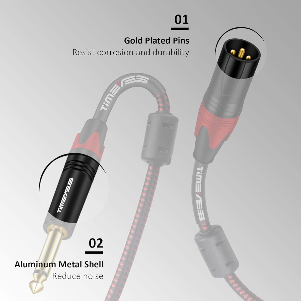 TIMEYES 10m 1/4" TS to Male XLR Unbalanced Cable 33ft Male 6.35mm TS Plug to XLR 3 Pin Male Audio Cable Microphone Cable XLR - 1/4" Patch Cable Cord Jack 1/4 - XLR