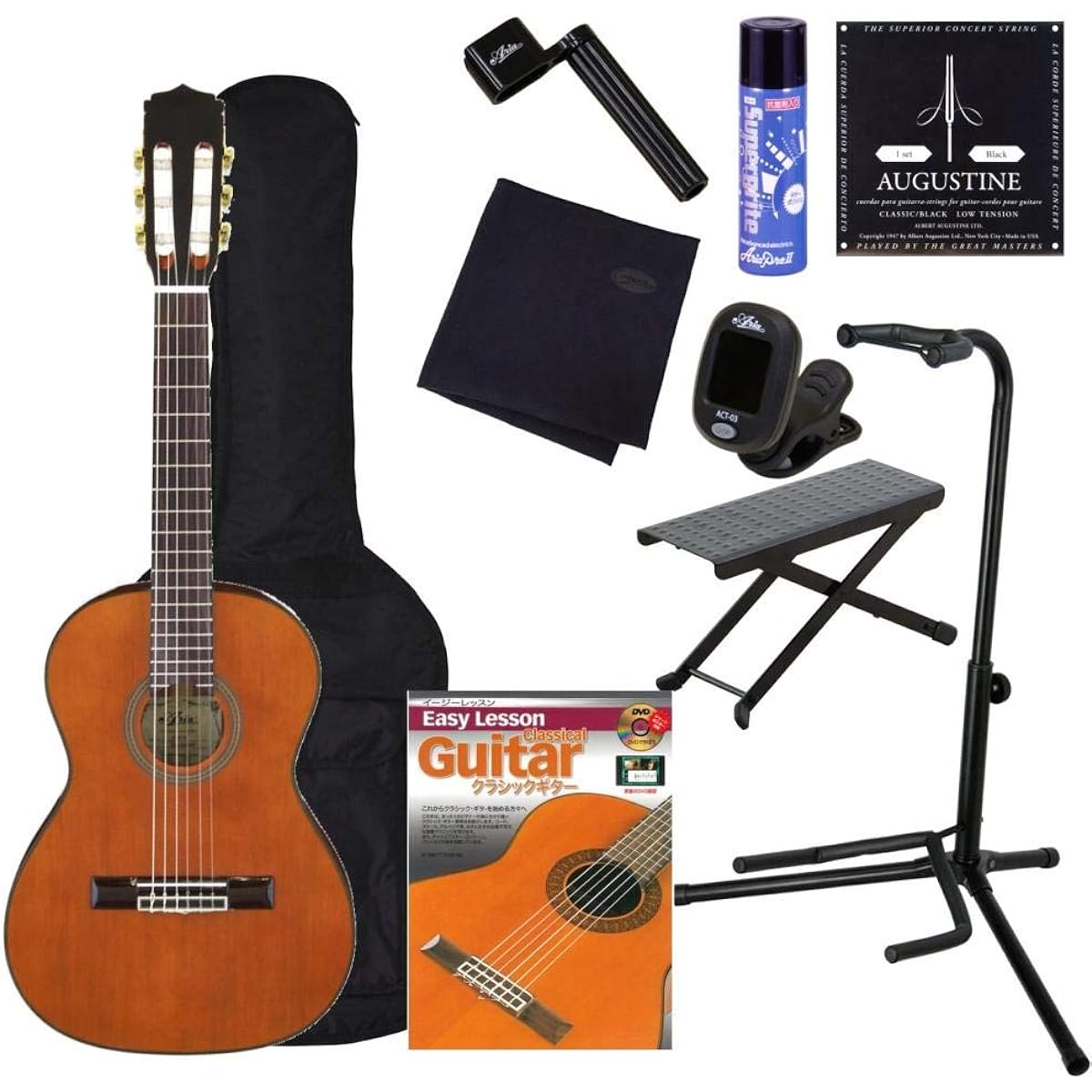 [Beginner 10-piece set] Aria A-20-53 Classical guitar beginner's set, string length 530mm