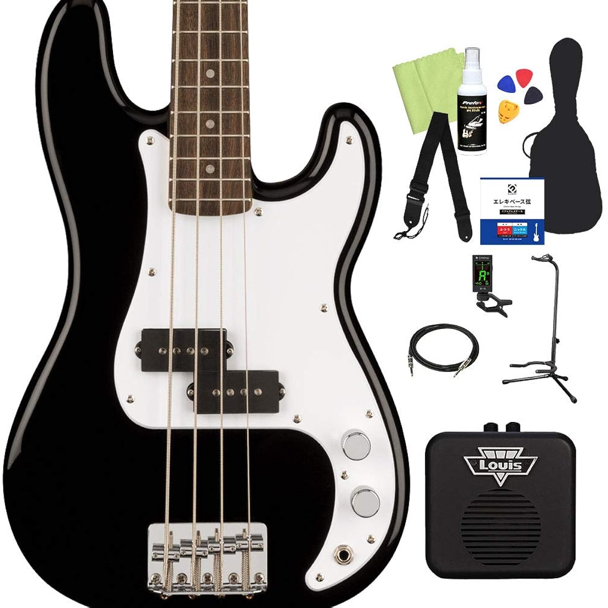 Squier by Fender Mini Precision Bass 12-piece bass beginner set [with mini amp] Black Precision bass mini size Squier/Squier