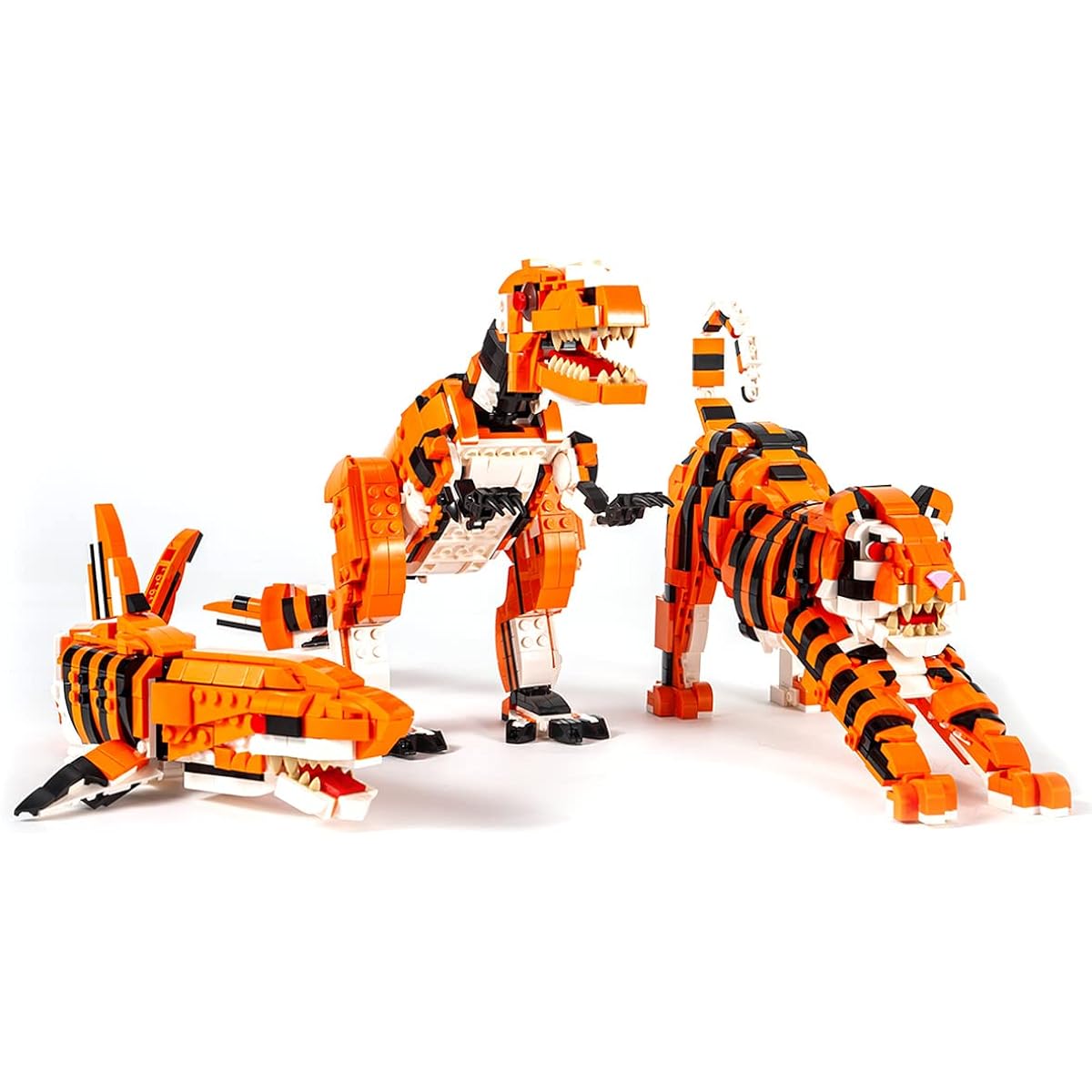 dOvOb Mini Blocks 3-in-1 Tiger or Tyrannosaurus Dinosaur or Shark Set (1030 Pieces) Great Idea for Kids, Boys and Girls