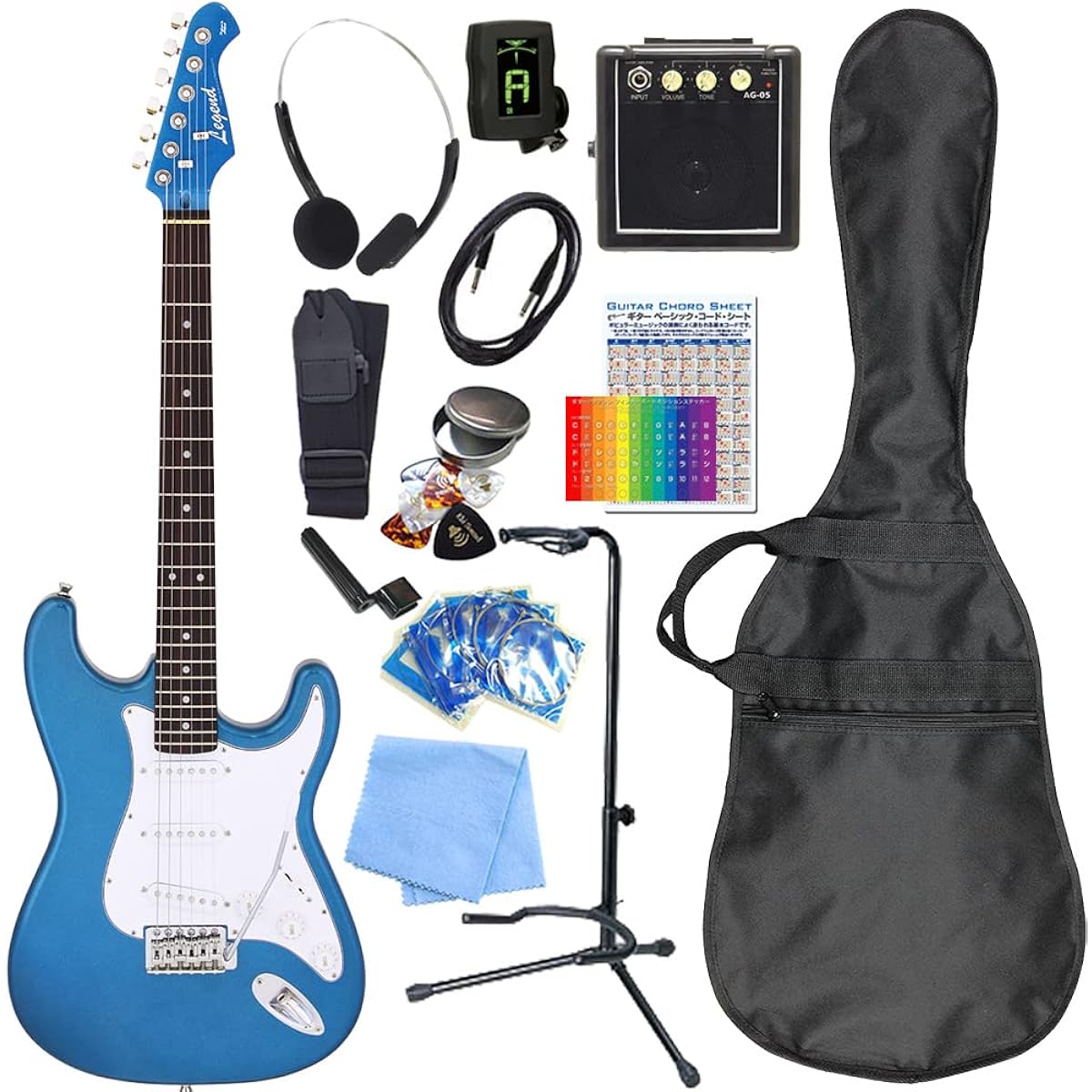 Electric guitar beginner set Stratocaster type mini amp 15-piece set Legend LST-Z MBMB [98765]