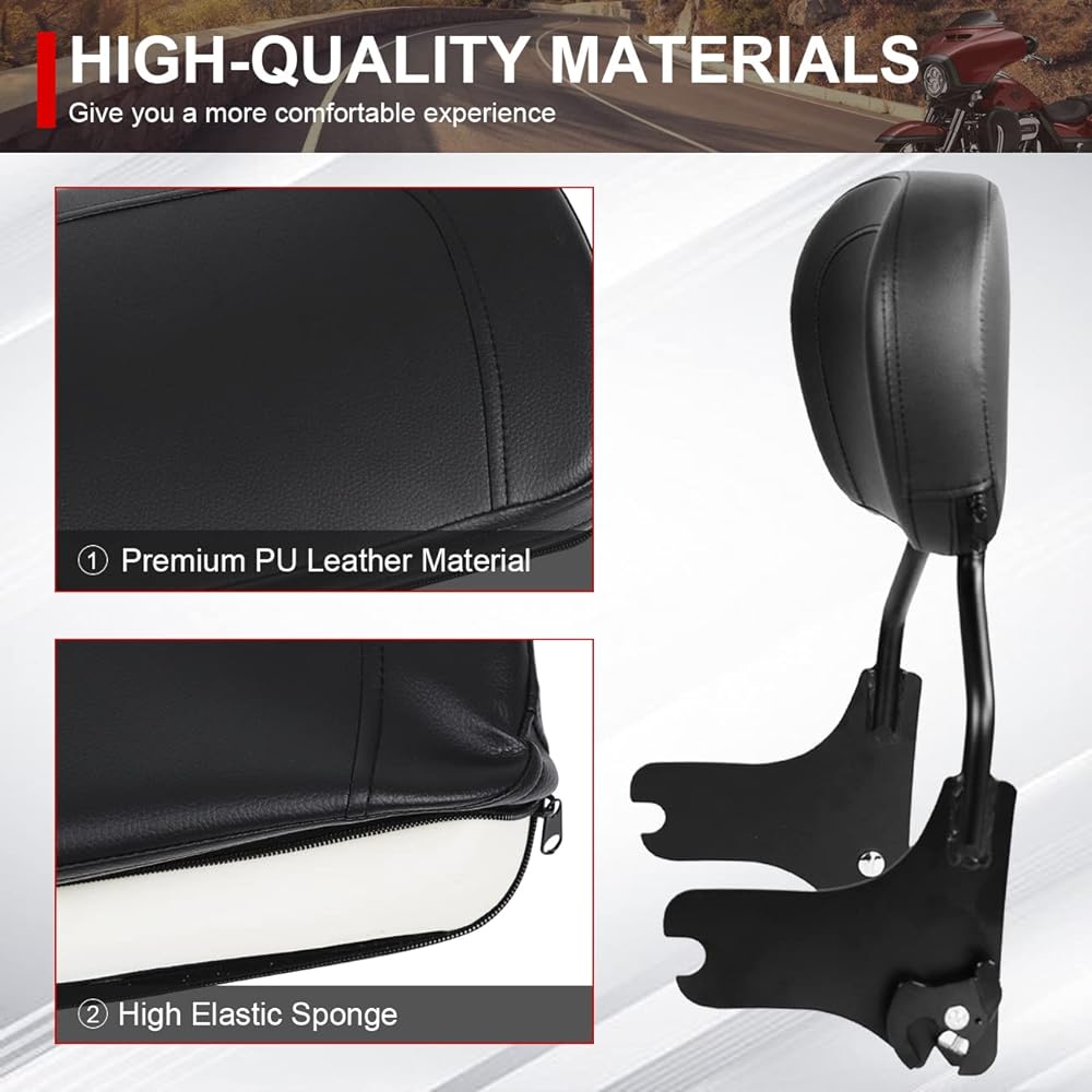 AUFER Removable Backrest Sissy Bar Upright Passenger Backrest with Backrest Pad Compatible with Touring Road King Street Glide Electra Glide FLHR FLHX FLHT FLTR 1997-2008 (Black)