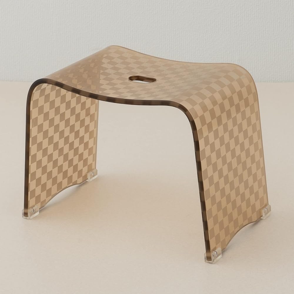 Senko Checker N Bath Chair Bath Chair L Size Height Approx. 30cm Cafe au Lait Modern Checkered Design 79972