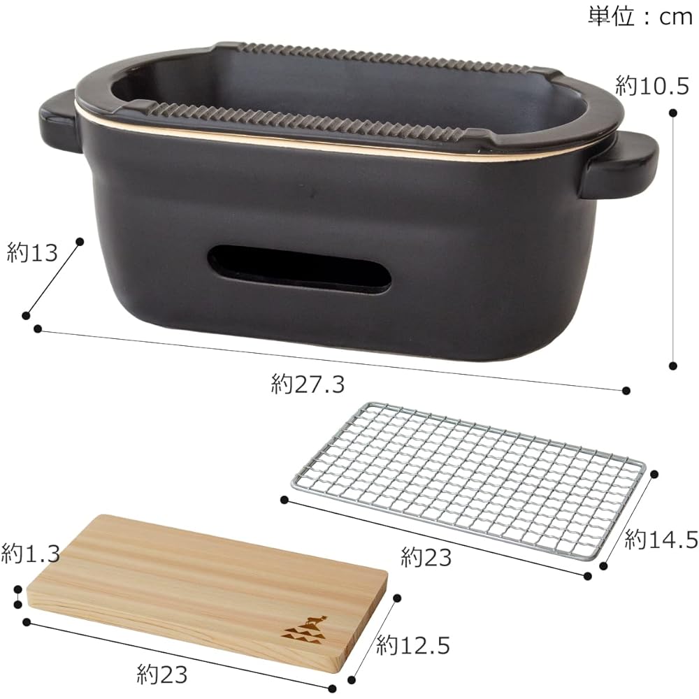 Kamoshika Doguten Ceramic Charcoal Stove, Square Black, Square Net and Floor Plate Included, Water Stove, Tabletop, Ceramic, Banko Ware, Made in Japan