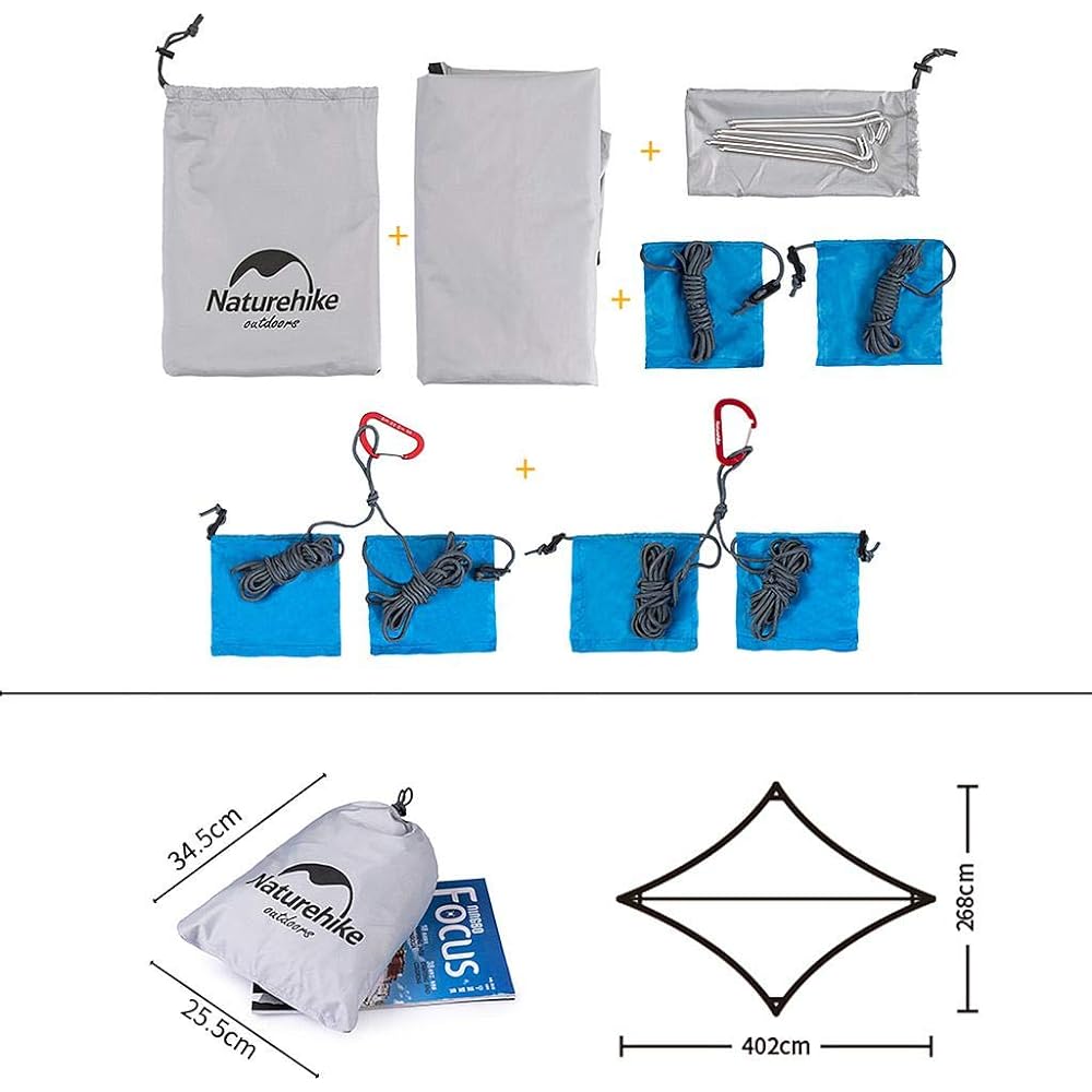 Naturehike Camping Tent Tarp Cloud Flying Rainproof PU1500+ Sunscreen Shelter Shade Tarp Outdoor Lightweight Sunshade Tarp Tent Ultra Lightweight (Does Not Include Main Tent Pole) (Gray)