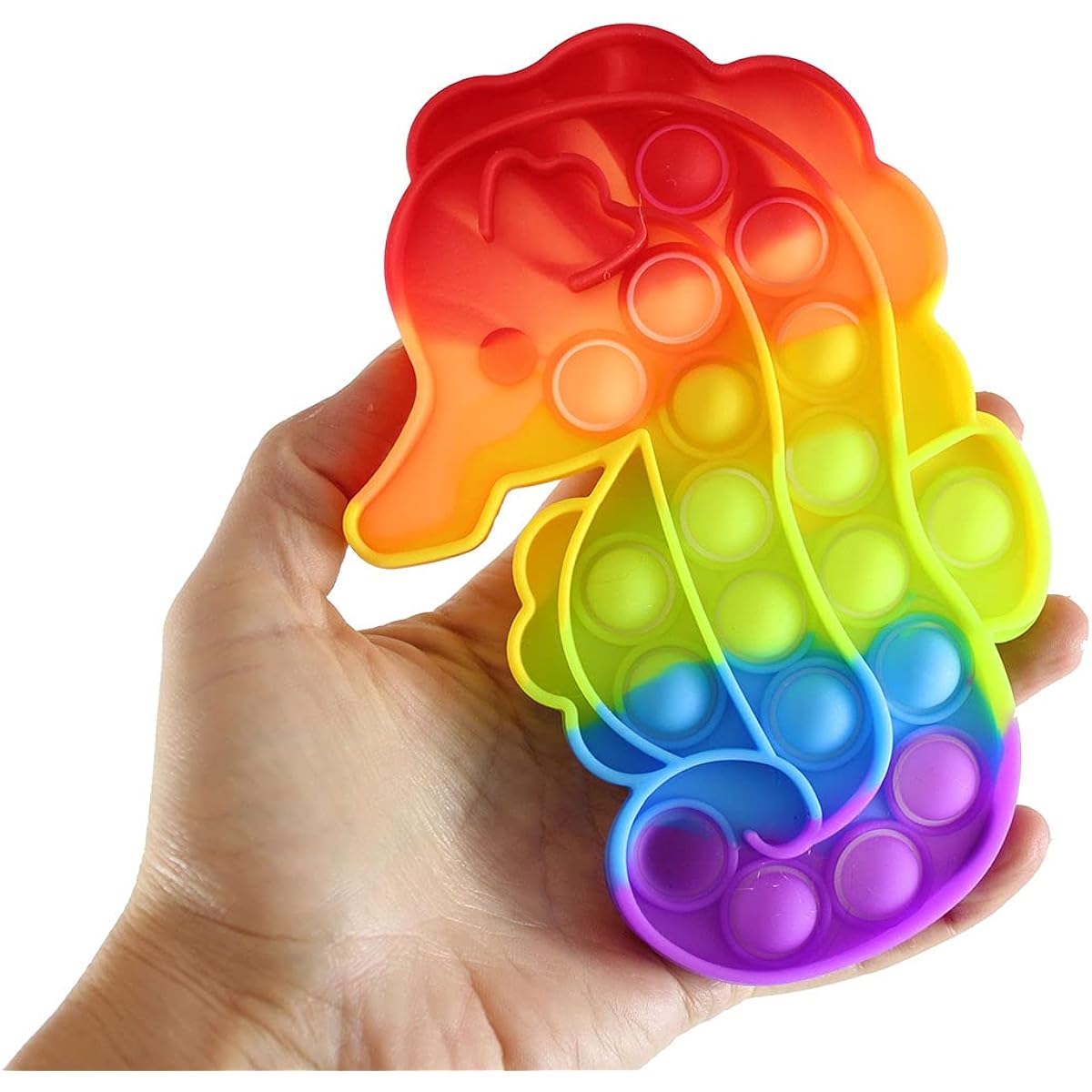 Rainbow Seahorse Bubble Pop Fidget Toy - Ocean Animal Silicone Push Poke Bubble Wrap Fidget Toy - Pop the Bubbles Down, Flip and Try Again - Sensory Stress Toy OT