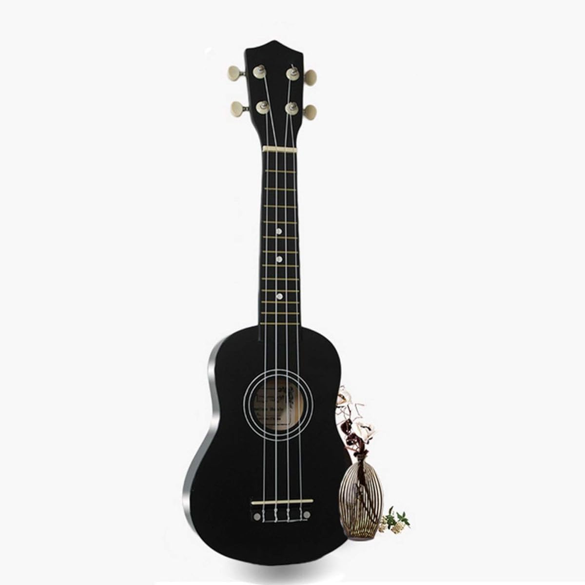 Ukulele 21 Inch Soprano Ukulele Rosewood Acoustic Nylon 4 String Ukulele Bass Guitar for Beginners Musical Instrument (Color: Black, Size: 21 Inch)
