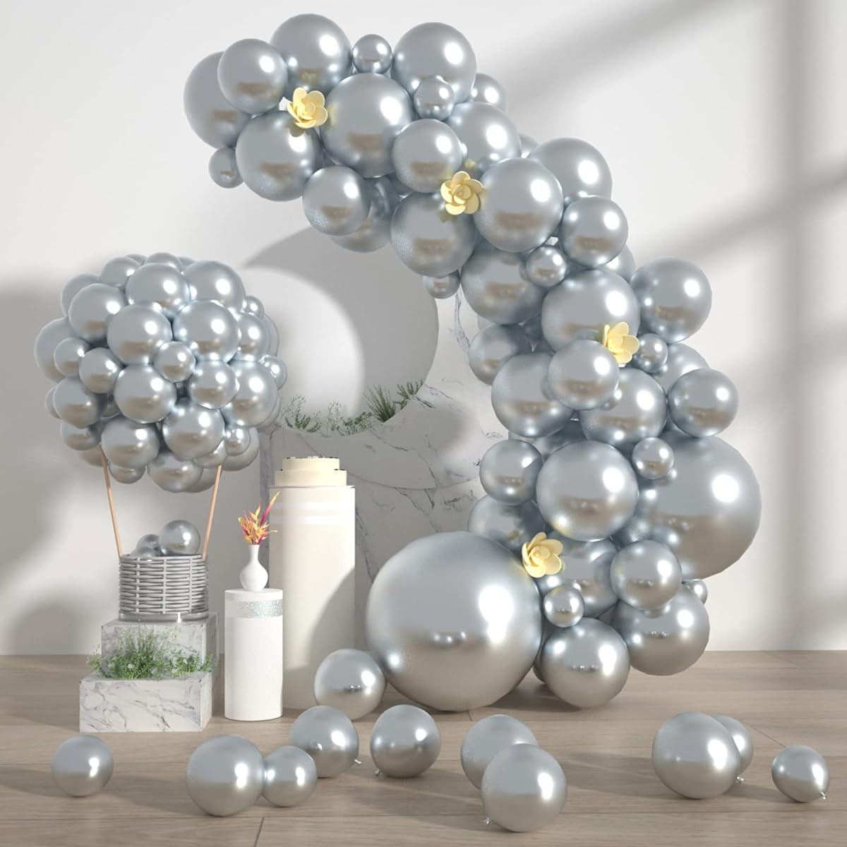 Styirl Silver Party Latex Balloons - 60pcs 5/10/12/18inch Birthday Party Balloons Halloween/Christmas/Graduation Decorations Yellow Sphere Balloons for Mickey Theme Party/American Flag Party