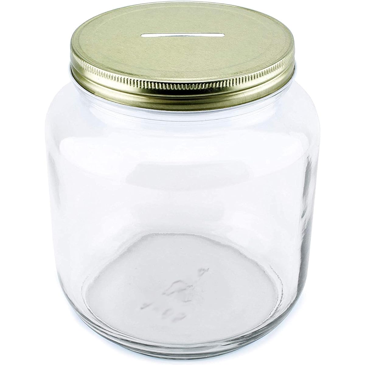 Cornucopia Large Coin Bank Half Gallon Clear Glass Money Box with Gold Hole Lid