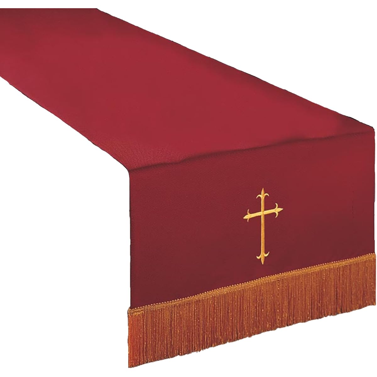 Reversible Communion Table Runner Red and White with Gold Fringe and Cross Catholic Church Supplies 20 x 82 Inch