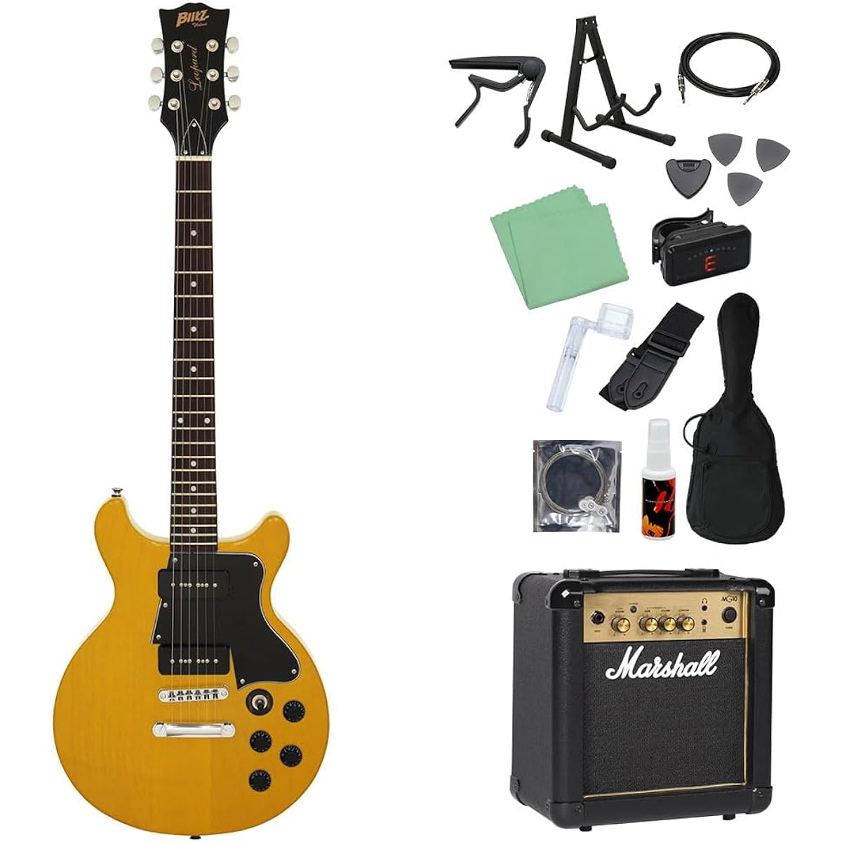 Blitz by AriaProII BLP-SPL/DC Electric Guitar Beginner 14-piece Set [Includes MG10] YL Les Paul Special Type Double Cutaway Blitz