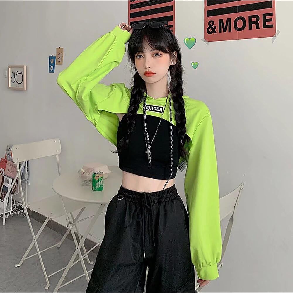 [Quntum A.E] Women's Dance Tops, Navel Baring Hoodie, Cami, Harajuku Style, Short Length Tops, Dance Costumes, Events, Stage Costumes, Dance Wear, Hip Hop, Practice Wear, Stage Clothes, Cropped Length