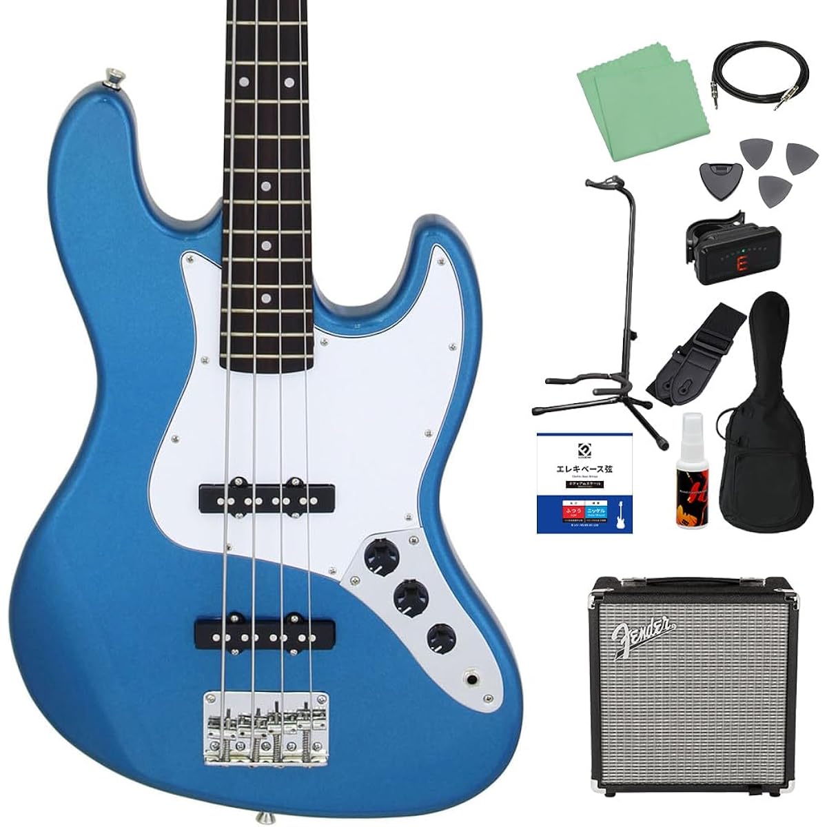 LEGEND LJB-Z Metallic Blue Bass Beginner 12-piece Set [Fender Amplifier Included] Jazz Bass Type Legend