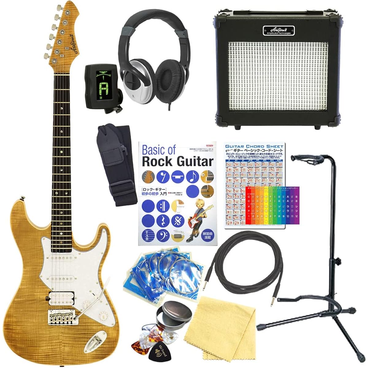 Electric Guitar Beginner Set Aria Pro II 714-AE200 YG Aria 15-piece set