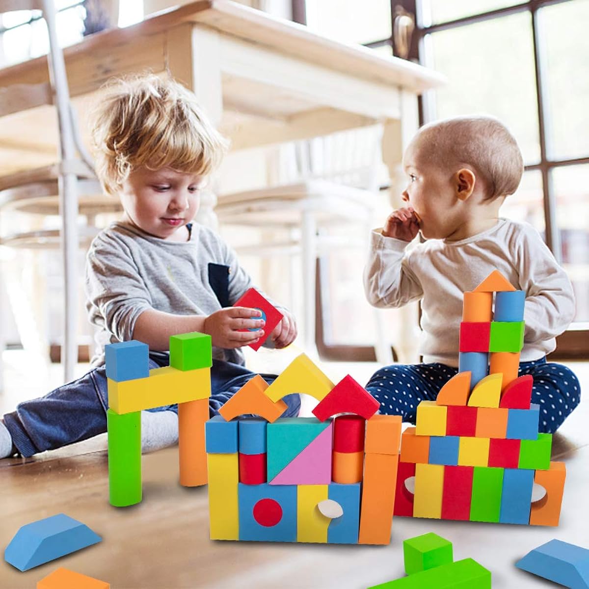 UNIH Foam Building Blocks for Toddlers 1-3 Years Old Soft Stacking Toys for 1 2 3 4 Years Old Boys Girls Kids Stackable Blocks Set (94 Pieces)