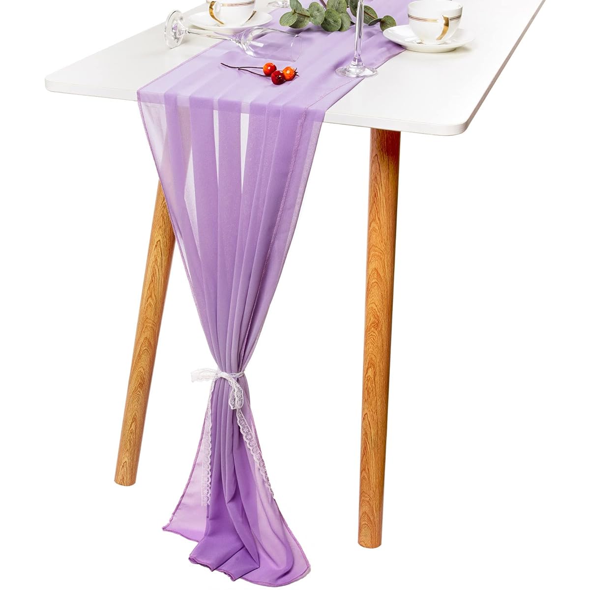 Cameway 10ft Table Runner 29x120inch Romantic Wedding Runner Sheer Bridal Party Decorations (Purple, 2)