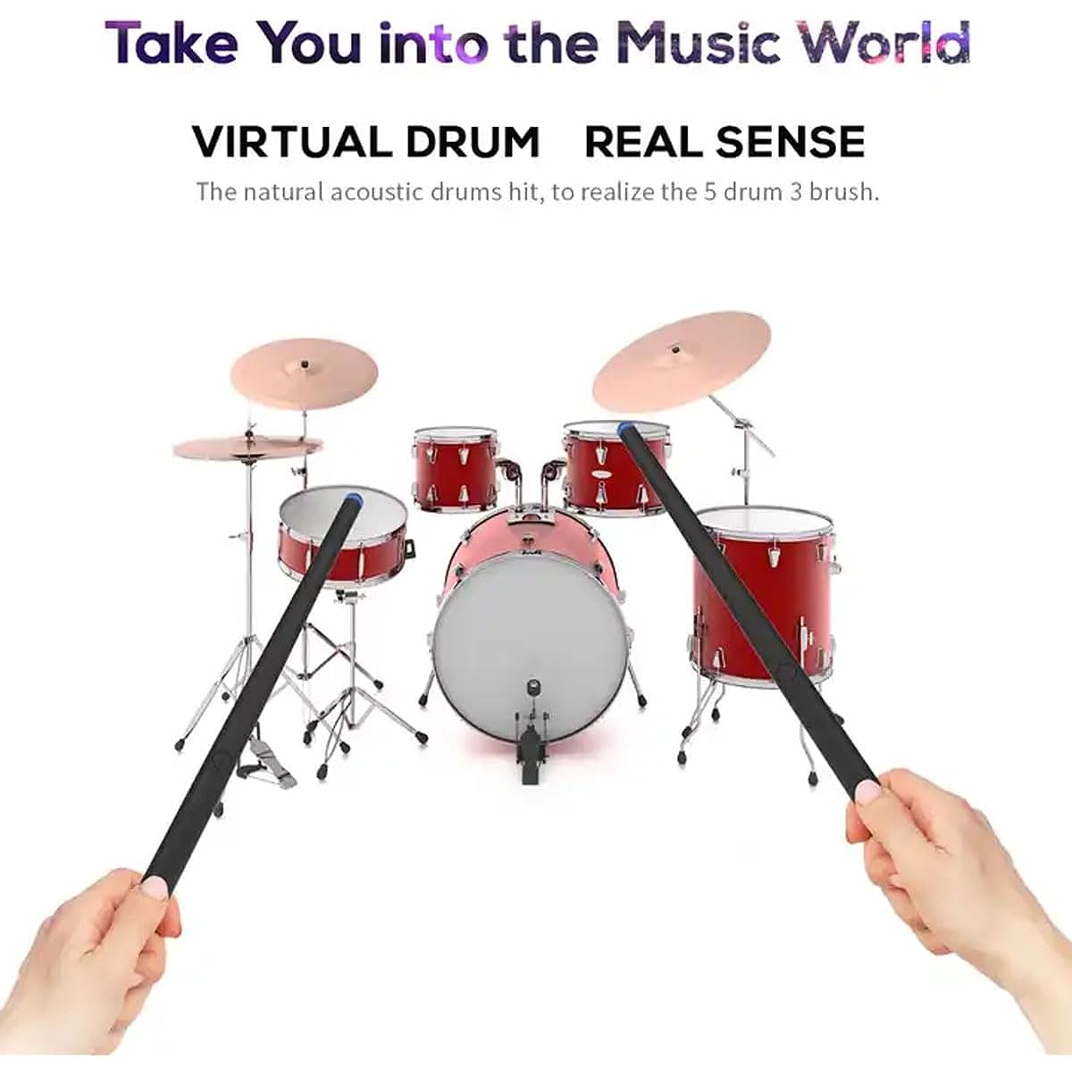Somatosensory Electronic Drum Set, Portable Virtual Air Drum Kit with Pedal, Bluetooth & MIDI Function, 2 Drumsticks, Smart Percussion Instrument for Beginners, Adults, Teens