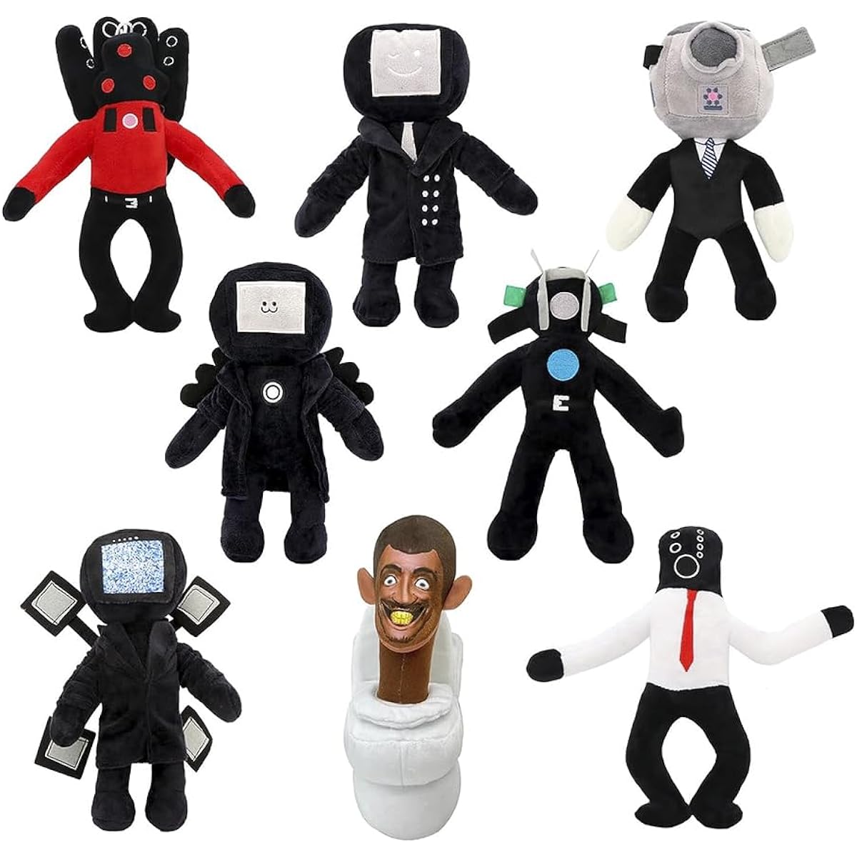 Skibidi Toilet Skibidi Toilet Plush Cartoon Game Doll Skibidi Toilet Stuffed Toy Horror Game Hugging Pillow Funny Present Halloween Props Children's Birthday Gift Kids Adults (Set of 8)