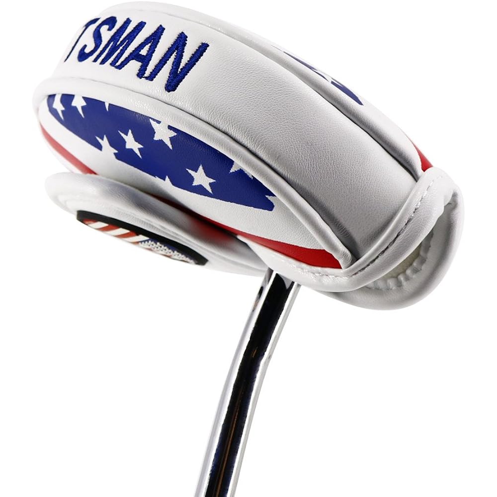 CRAFTSMAN Golf Small Mallet Putter Cover Sight Shaft Strong Magnet Club Head Cover American Flag Synthetic Leather White