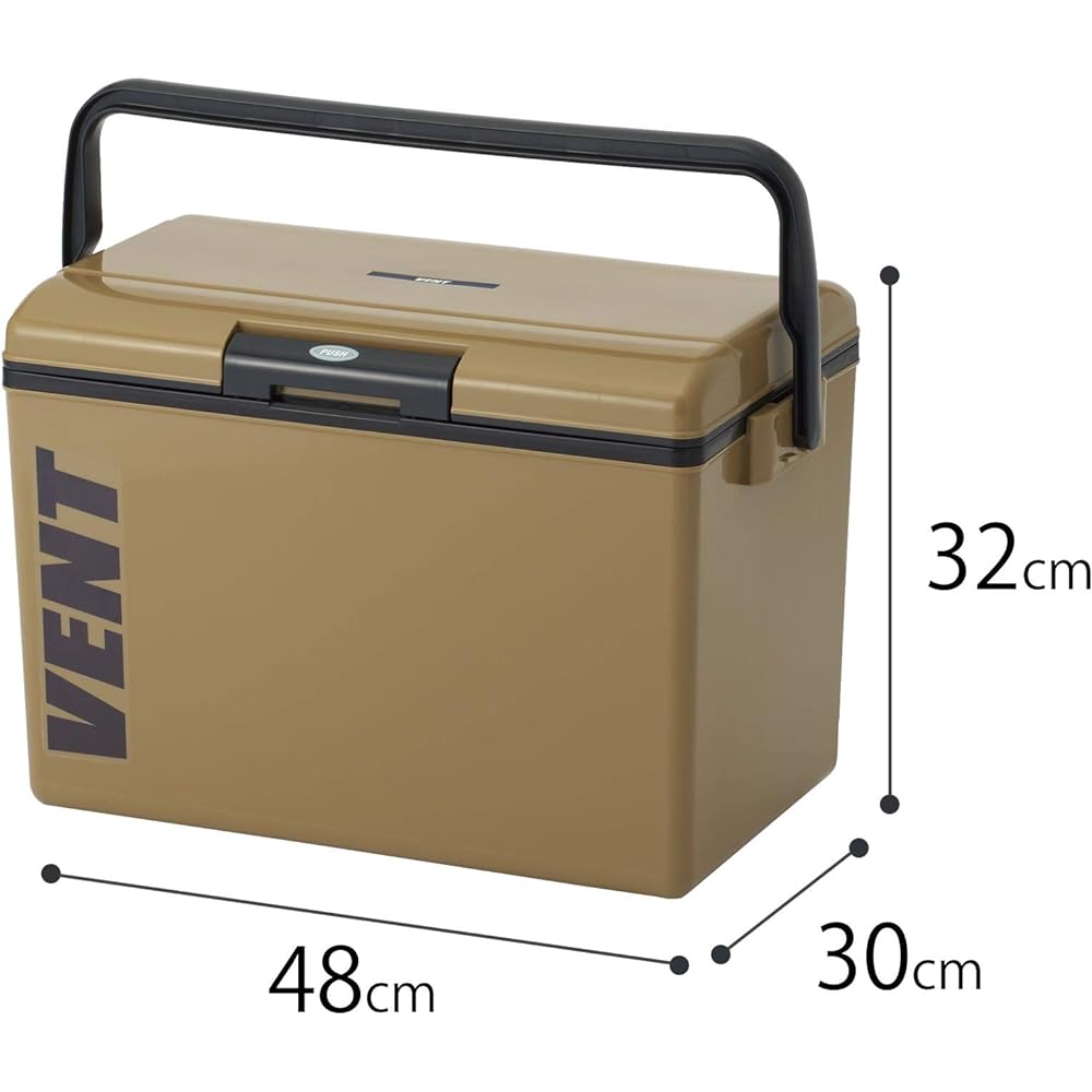 Sanka Bansereno Cooler box that can be opened and closed with one push, German khaki (glossy), 24.5L, easy to clean with removable lid, made in Japan, fishing cooler, fishing, camping (width 48 x depth 30 x height 32 cm) VES-#25KA