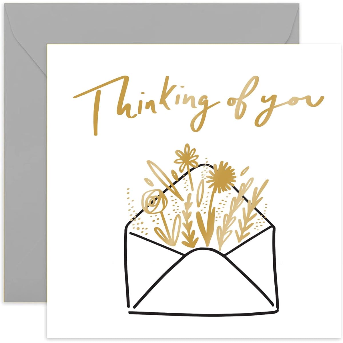 Old English Co. Envelope Flower Thinking Of You Card - Gold Foil Get Well Soon Card | Sympathy Cards for Women and Men | Blank Inside & Envelope Included