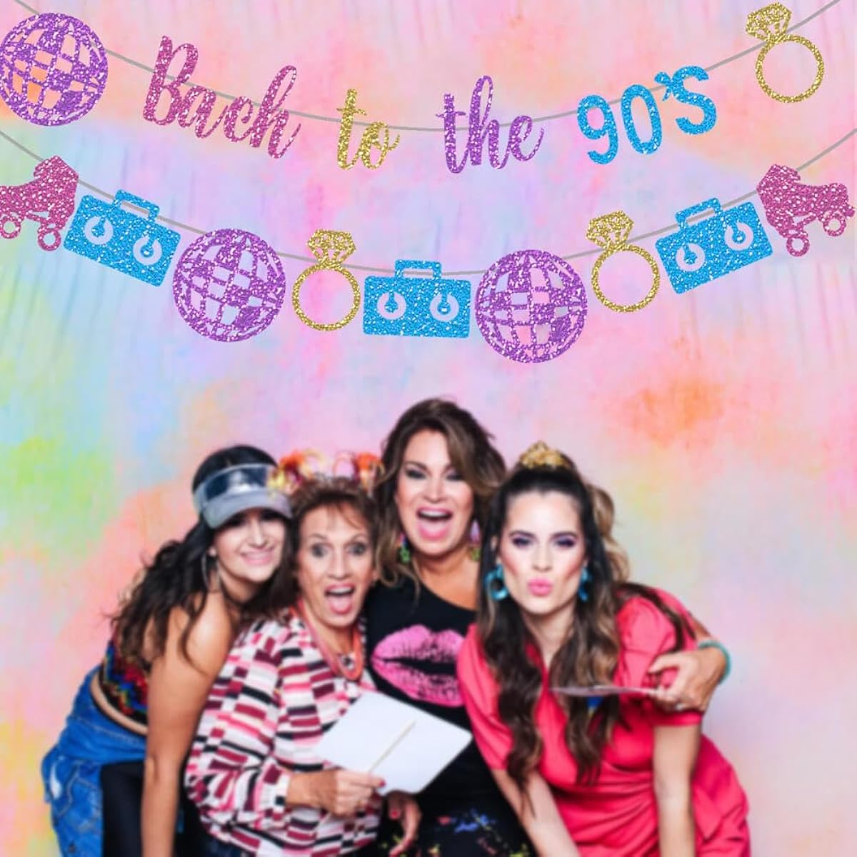 Vetwo 90s Bachelorette Party Decorations, Bling Bach 90s Banner Roller Skates Diamond Ring Garland Retro Throwback 90s/Funny 1990s/I Love 90s Theme Bachelorette Party Supplies Decorations