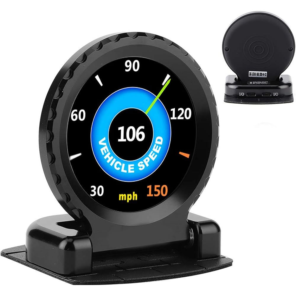 Car LCD Racing Gauge, Smart Meter i Round LCD OBD2 Turbo Boost Water Temperature RPM Oil Temperature Oil Pressure Gauge (Black)