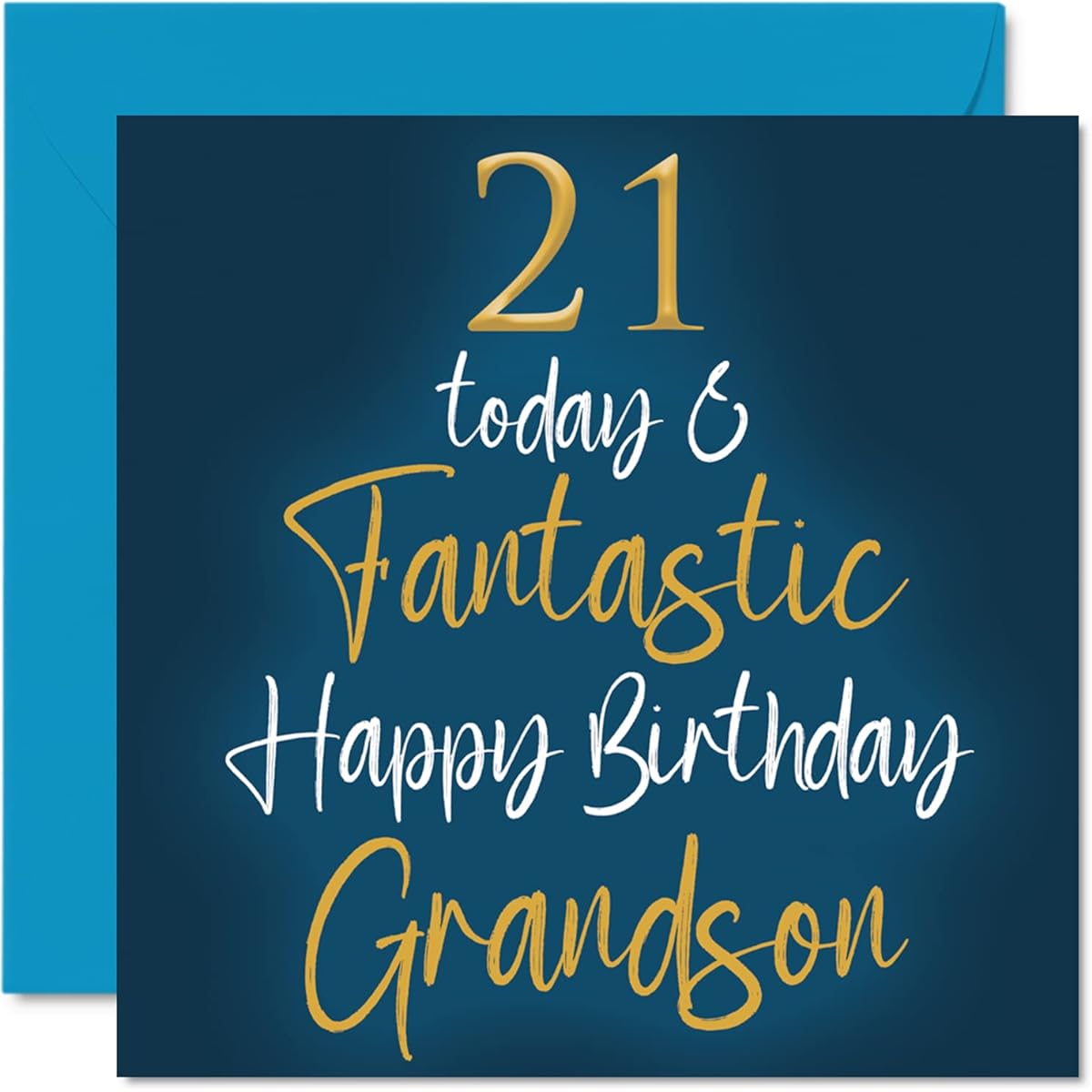 Stuff4 Grandson 21st Birthday Card - 21 Today & Fantastic - Grandma Grandpa Grandpa Birthday Card from Grandparent to Grandchild 5.7 x 5.7 Inch Birthday Greeting Card Gift