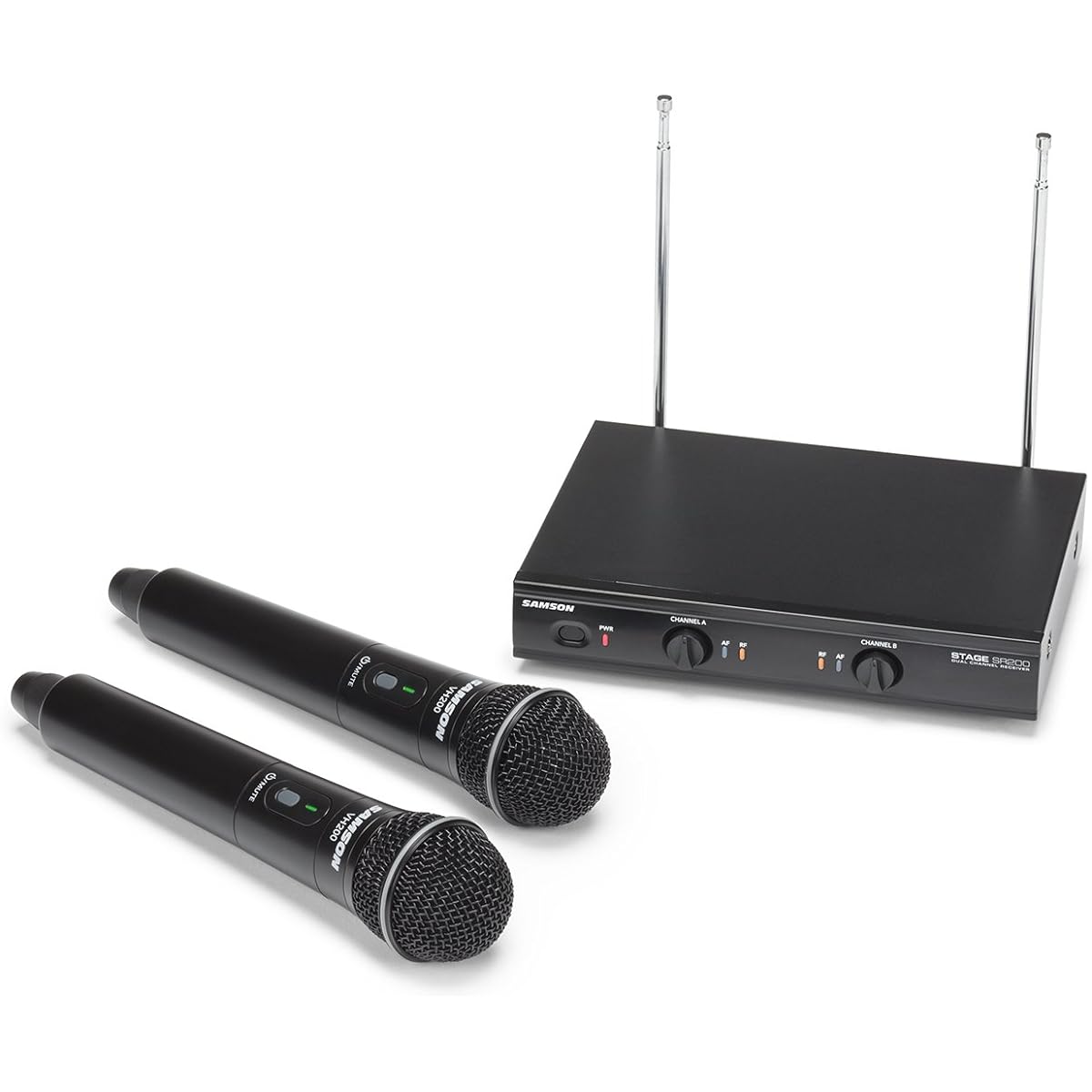 Samson Stage 200 Dual-Channel Handheld VHF Wireless System with Two Q6 Dynamic Microphones (Group A) by Samson Technologies