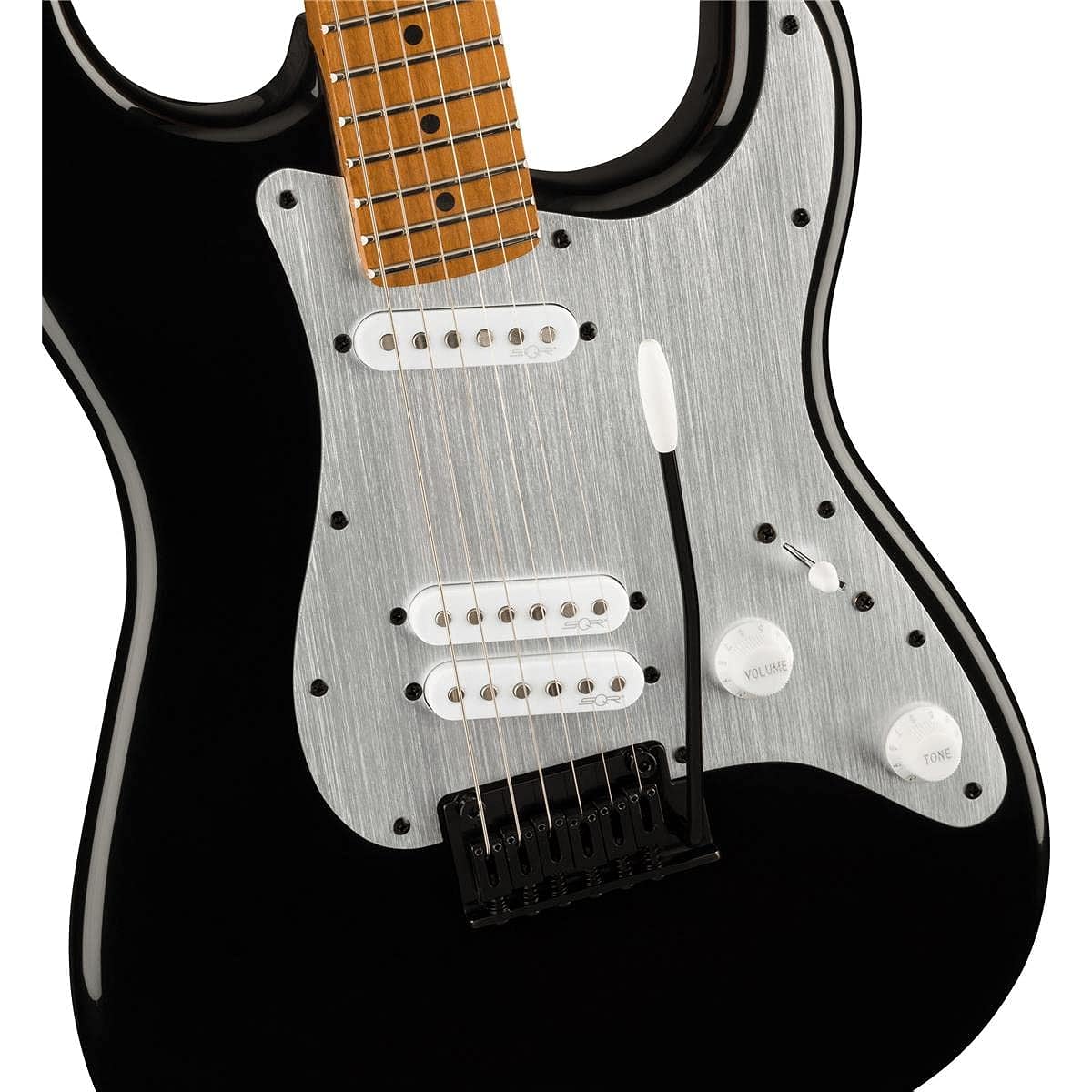 Squier by Fender Electric Guitar Contemporary Stratocaster® Special, Roasted Maple Fingerboard, Silver Anodized Pickguard, Black with Soft Case