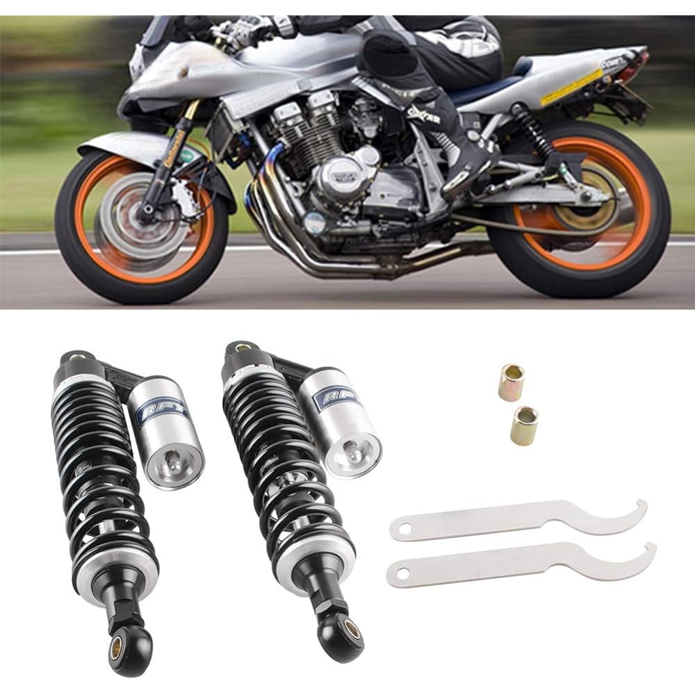 GZYF Motorcycle Rear Shock Absorber Rear Suspension 375mm Adjustable Tank Included Universal Black + Silver