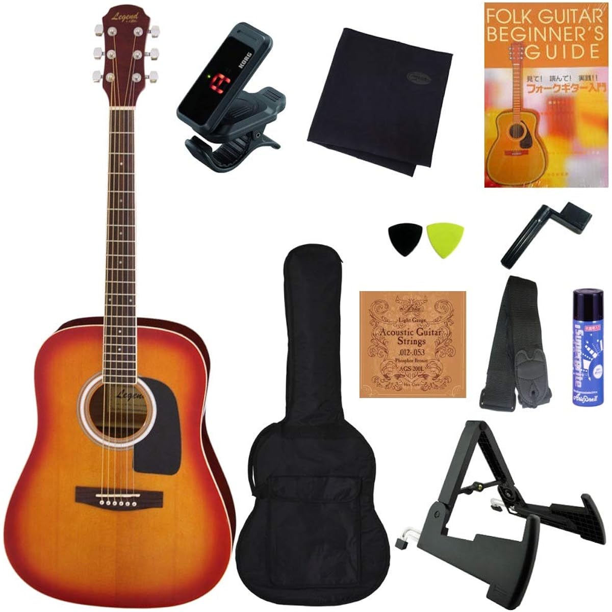 [Perfect 11-piece set] Legend WG-15 Legend by Aria ProII Acoustic Guitar/Dreadnought Type Beginner's Set/CS