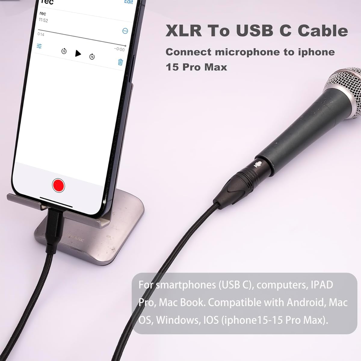 HUALEU 12ft XLR to USB C to XLR Female Microphone Cable