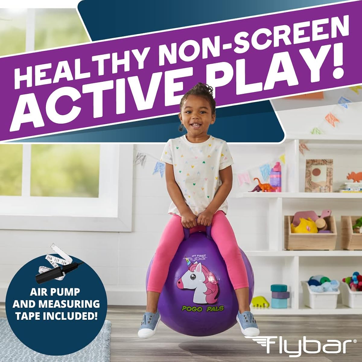 Flybar Hopper Ball for Kids - Bouncy Ball with Handle, Durable Bouncy Ball, Kangaroo Ball, Exercise Ball, Indoor and Outdoor Toy with Pump for Boys and Girls Ages 3+