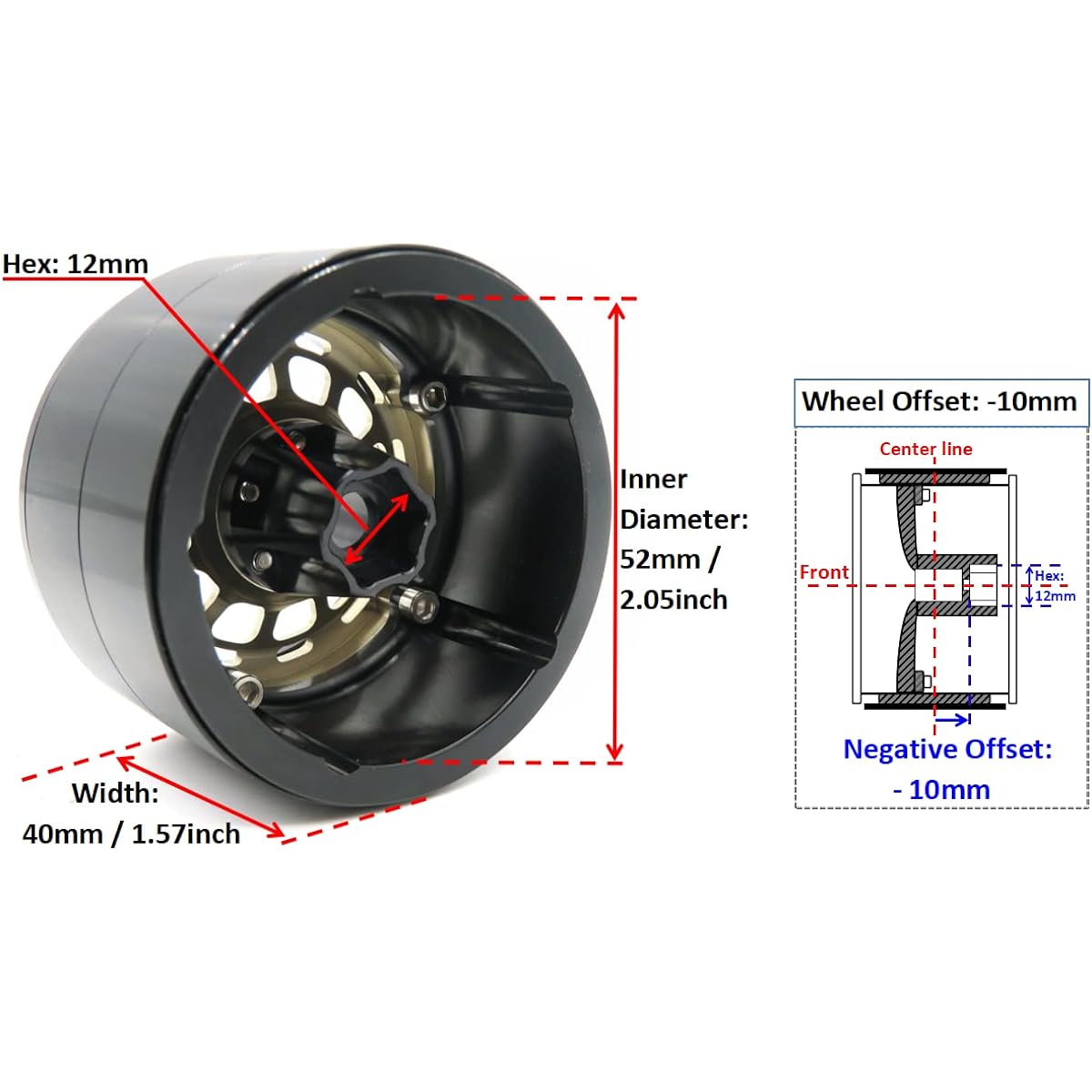 HOBBYSOUL Wide 1.57" (40mm) 2.2 Beadlock Wheels 10mm Negative Offset 2.2 Wheel Rim Champagne Black for RC Mud Crawler Truck SCX10 Capra Wraith / Gen8 Everest Gen 7 Pro / TRX4 (Pack of 4)