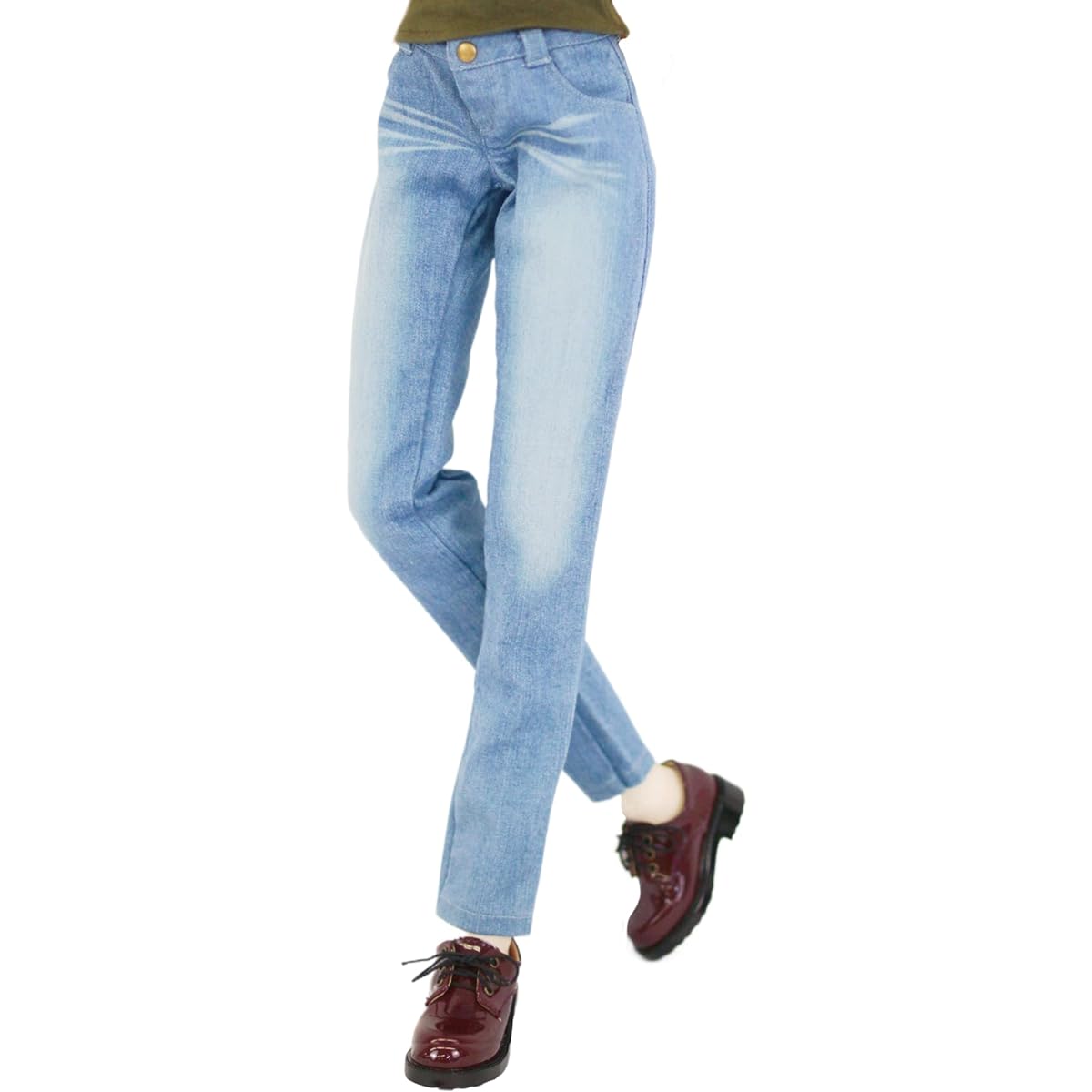 [Petite Marie] 1/3 DD compatible Okayama processing boyfriend jeans light blue KOJIMA processing jeans processing low rise roll-up stretch denim vintage processing 60cm doll BJD doll clothes [Petite Marie] [No. 0131]
