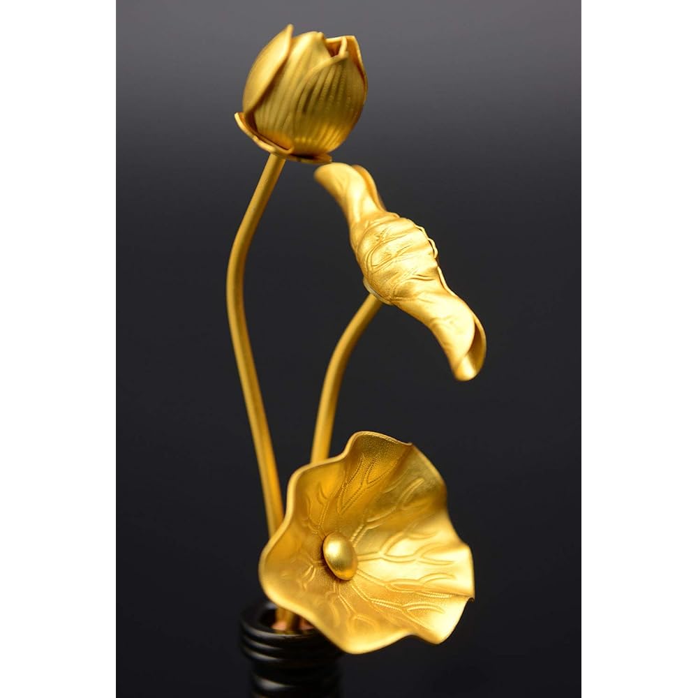 [Hiruta Buddhist Fittings Store] Eternal Flower (Golden Lotus) No. 3 3-piece Light Alloy Gold 1 Pair with Flower Stand