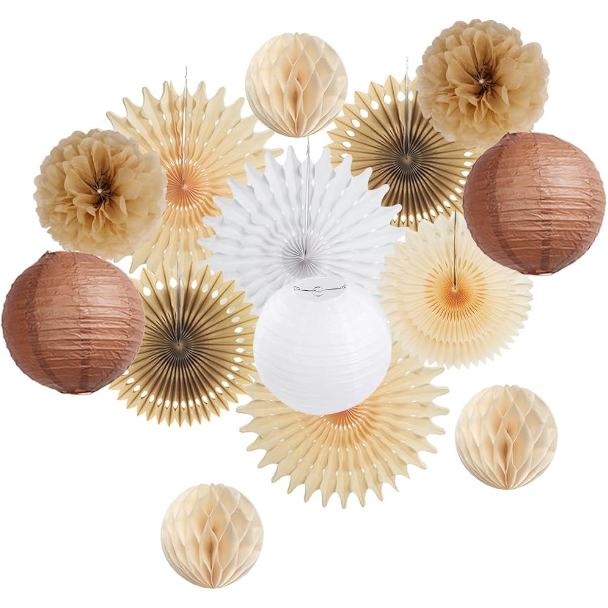 Brown Party Decorations Cream Tissue Paper Pom Poms Lantern Fan Party Decoration Natural Rustic Birthday Wedding Bridal Shower Decoration Kit