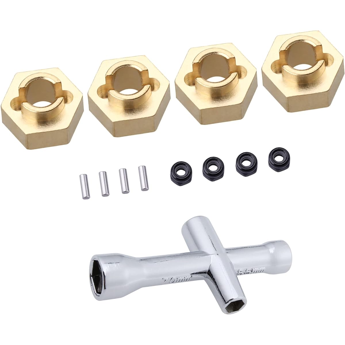 4pcs 7mm Brass Hex Wheel Hub Lock Nut Hex Sleeve Wrench for AXIAL SCX24 AXI90081 Upgrade 1/24 RC Crawler Car