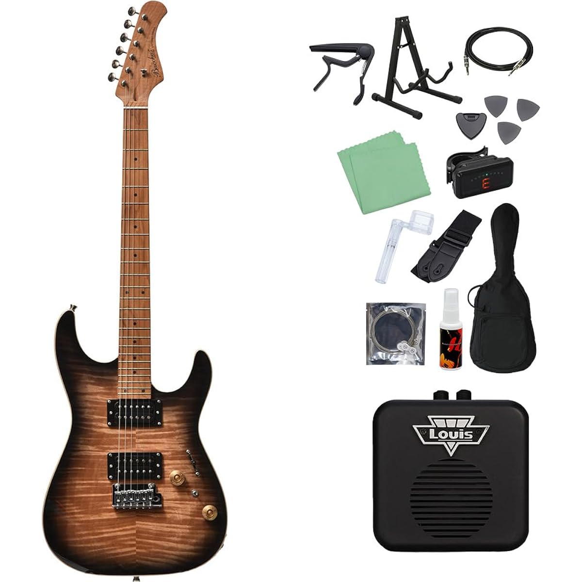 Bacchus IMP24 FMH-RSM/M N-BK-B 14-piece electric guitar beginner set [with mini amp] Stratocaster type Universe series Bacchus