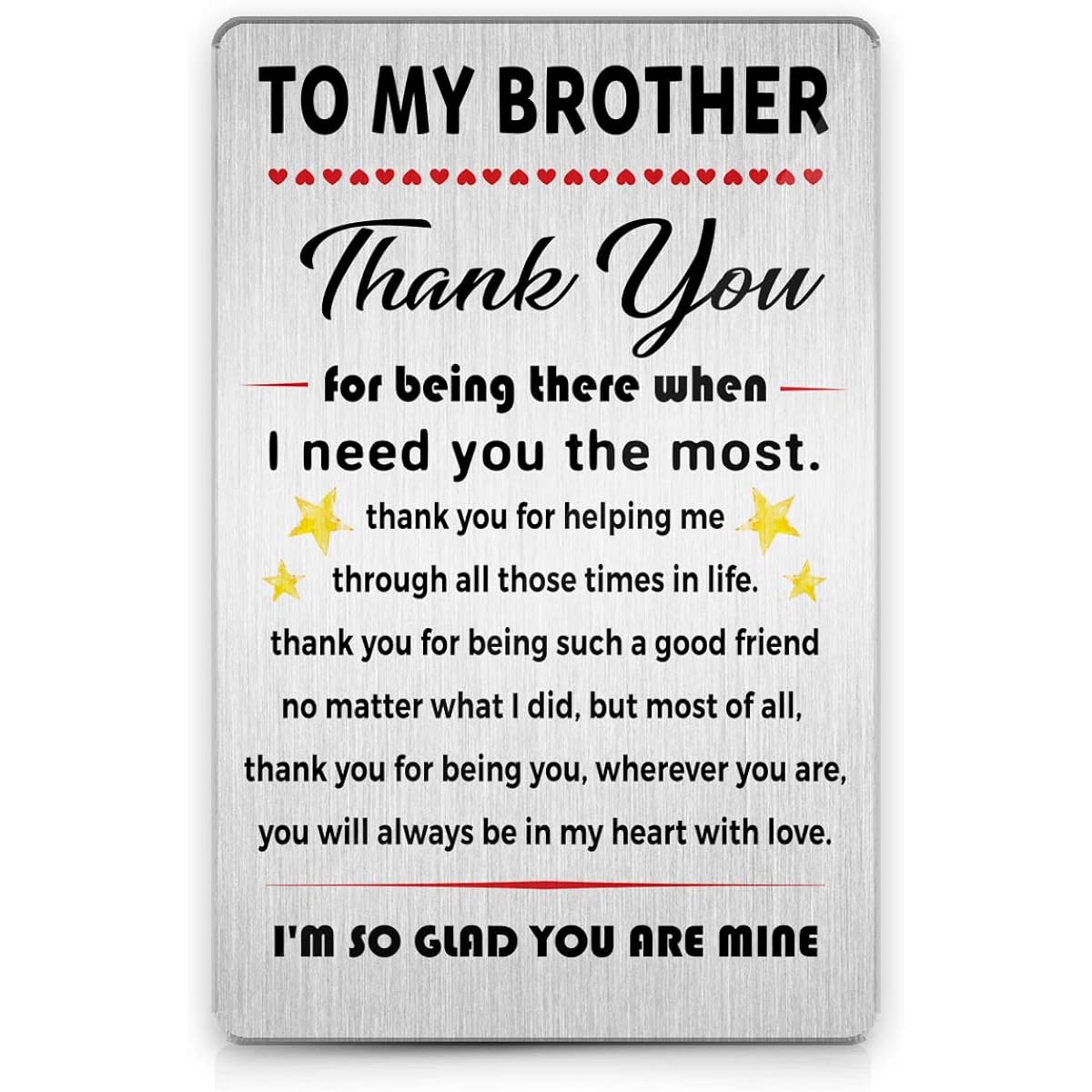 Meaningful Brother Wallet Insert Cards To My Brother Thank You Colorful Metal Wallet Card Love Note Message Gift for Birthday Graduation