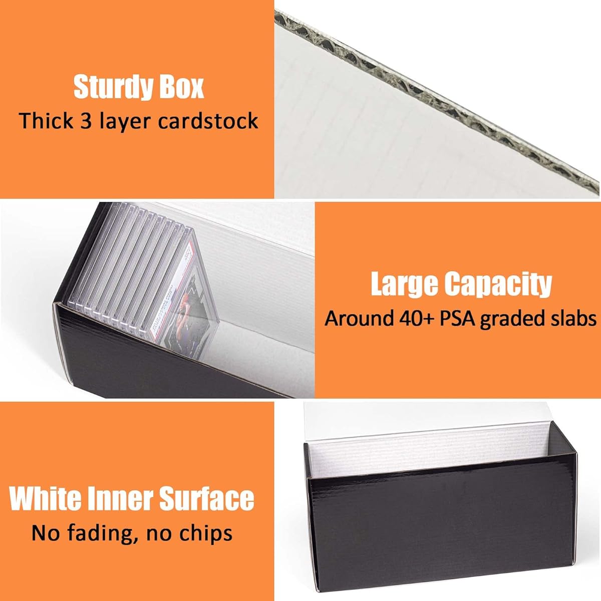PSA Storage Box BGS Grade Card Storage Holder Container - Black Box Holds Over 40 Grading Cards Grading Card Storage Box for Sports Card Collection - 5 Pack