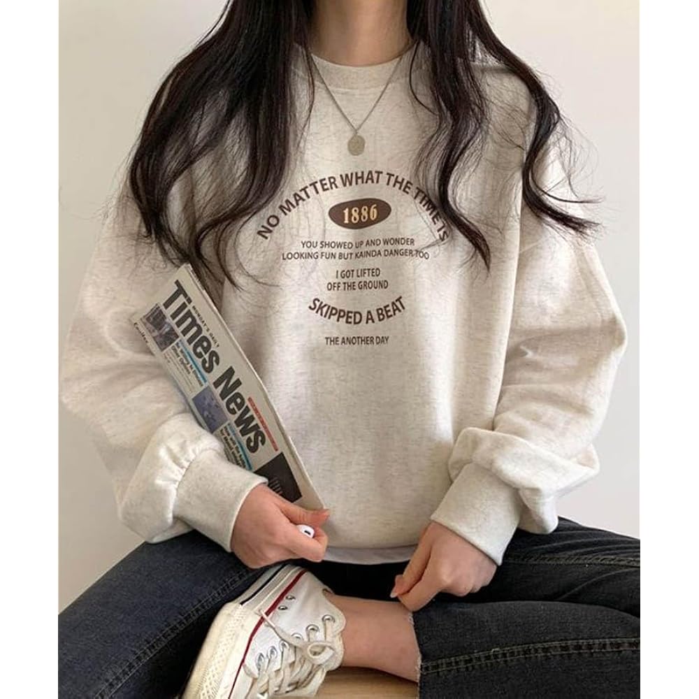 [MIRA MARIV] Korean fashion Made in Korea and directly imported from Korea Sweatshirt Sweatshirt Women's Loose Fleece Fleece lining Autumn/Winter BEAT Print Sweatshirt Women's